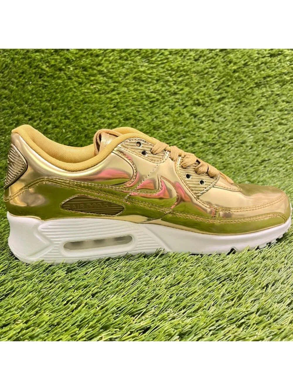 Nike Air Max 90 Womens Size 10 Metallic Gold Athletic Running Shoes Sneakers